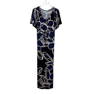 TORI RICHARD HONOLULU Floral Maxi Dress Navy Black XXS